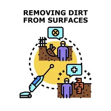 Removing dirt from surfaces cleaning and decontamination concept Stock Illustration