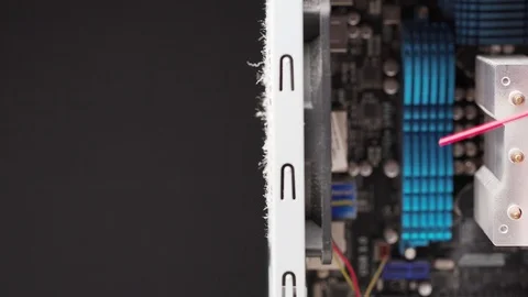 Removing dust from computer case with air blowing Stock Footage 104540542