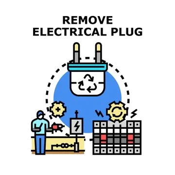 Removing electrical plug for safety and energy saving Stock Illustration