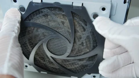 Removing the filter element from the personal computer fan. Stock Footage 155338359