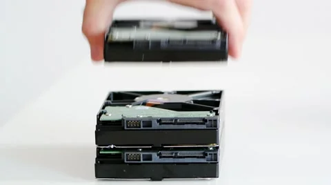 Removing HDD disk drive from stack Stock Footage 40694194