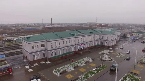 Removing from the height of the station building in winter Stock Footage 83786180