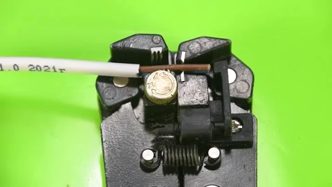 Removing insulation from copper wires. (chroma key) Stock Footage 164995972