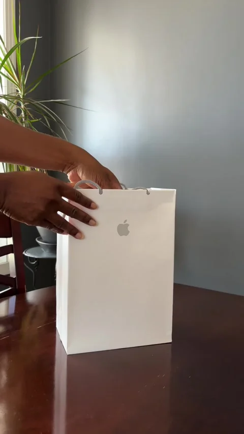 Removing an iPad from an Apple branded bag 스톡 동영상 308218488