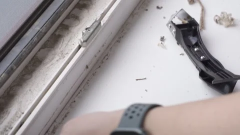 Removing Old Sealant from Window Frame during Renovation 動画素材 335941345