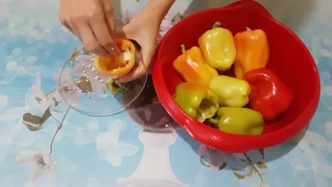 Removing pepper seeds Stock Footage 137193664