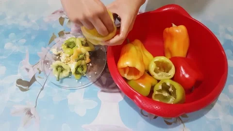 Removing pepper seeds Stock Footage 137193936