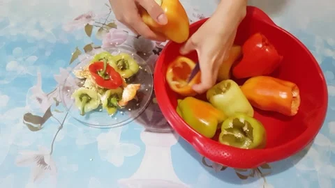 Removing pepper seeds Stock Footage 137194290