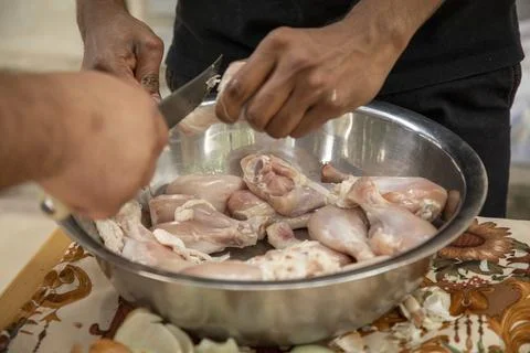 Removing the skin with knife Fotos Stock