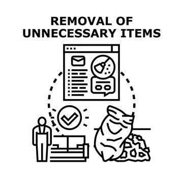 Removing unnecessary items for decluttering and waste disposal Stock Illustration