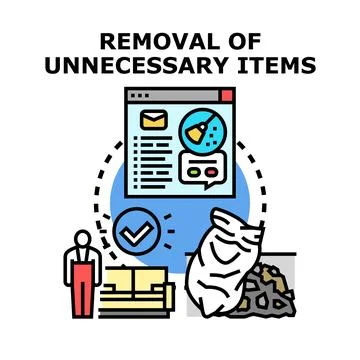 Removing unnecessary items for decluttering and waste disposal Stock Illustration