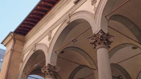Renaissance Arcade with Corinthian Columns and Elegant Stone Arches in Floren Stock Footage 340748326