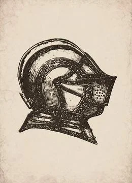 Renaissance Etched Strapwork Knight Helmet Armor Military History Illustratio Stock Illustration