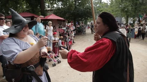 Renaissance Fair Procession with Costumed Performers and Carriage 스톡 동영상 345275718