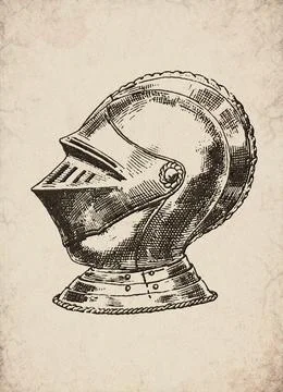 Renaissance Gothic Knight Close Helm Armor Military History Illustration Stock Illustration