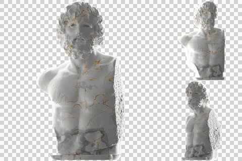 Renaissance inspired 3D render of Torso Asklepios statue gold and white marbl Stock Illustration