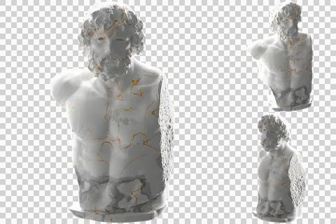 Renaissance inspired 3D render of Torso Asklepios statue gold and white marbl Stock Illustration
