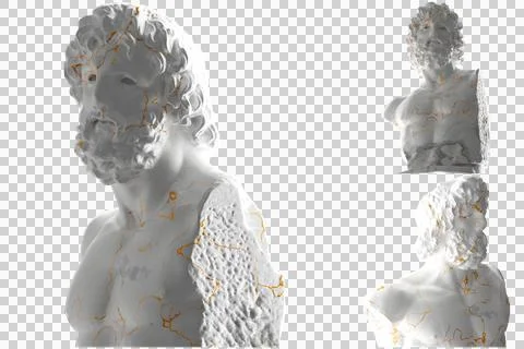 Renaissance inspired 3D render of Torso Asklepios statue gold and white marbl Stock Illustration