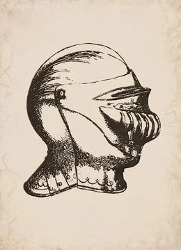 Renaissance Knight Close Helm Armor Military History Illustration Stock Illustration