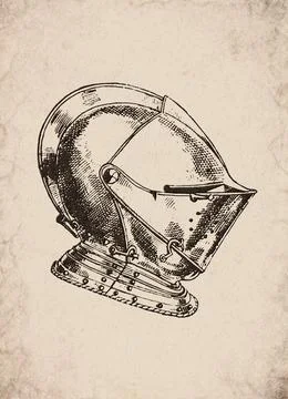 Renaissance Pointed Visor Knight Helmet Armor Military History Illustration Stock Illustration