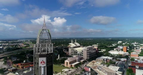Renaissance Riverview towering over downtown Mobile Video stock 201282965