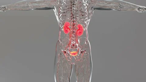 Renal system, Kidneys, medically accurate male anatomy organ scan Stock Footage 212748804