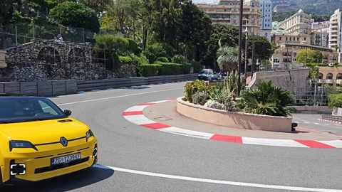 Renault 5 E-Tech Electric Navigates Fairmont Hairpin in Monte Carlo Video stock 309238145