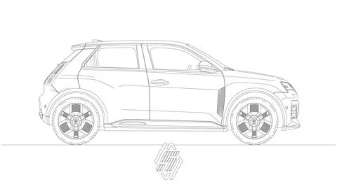 Renault 5 E-Tech Electric, 2024, vector illustration Illustrazione stock