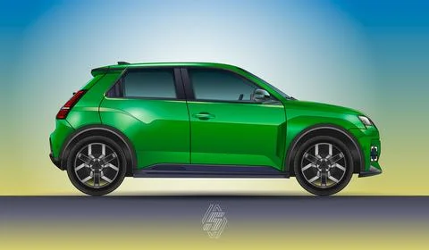Renault 5 E-Tech Electric, vector coloured illustration Stock Illustration