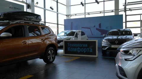 Renault Arkana and Duster SUVs at Renault showroom. Close-up. Krasnodar Stock Footage 163741962