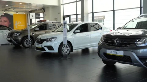 Renault Duster gray SUV at Renault showroom. Close-up. Mega Adygea. Krasnodar. Stock Footage 161815316