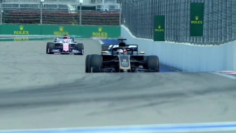 Renault Formula 1 team racing at Formula 1 Russian Grand Prix 2019 Stock Footage 129396080