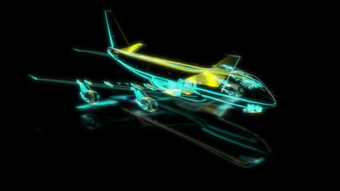 Render 3D animation of the model airplane on a black background future Stock Footage 249510894