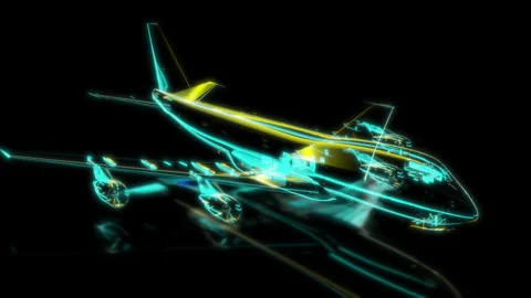Render 3D animation of the model airplane on a black background future Stock Footage 249511944