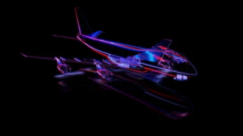Render 3D animation of the model airplane on a black background future Stock Footage 249512102