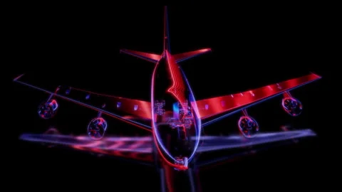Render 3D animation of the model airplane on a black background future Stock Footage 249512562