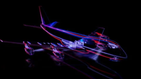 Render 3D animation of the model airplane on a black background future Stock Footage 249512988