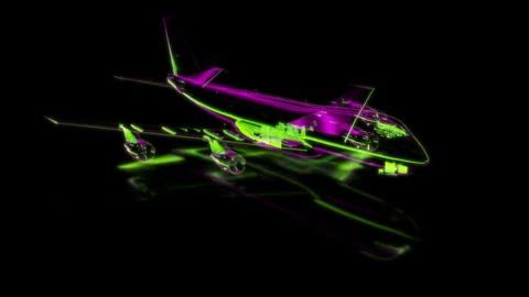 Render 3D animation of the model airplane on a black background future Stock Footage 249513203