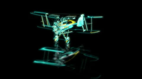 Render 3D animation of the model airplane on a black background future Stock Footage 252281761