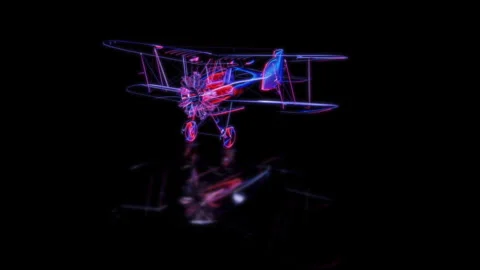 Render 3D animation of the model airplane on a black background future Stock Footage 252575089
