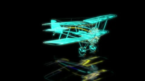 Render 3D animation of the model airplane on a black background future Stock Footage 252653407