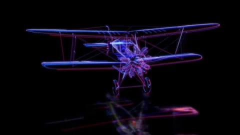 Render 3D animation of the model airplane on a black background future Stock Footage 252722725