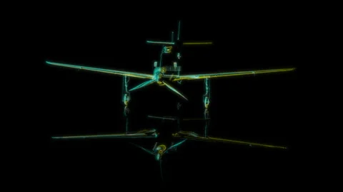 Render 3D animation, model airplane in a pot on a black background Stock Footage 255128419