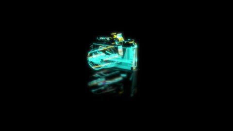 Render 3D animation of the model camera on a black background future technology Stock Footage 252281834