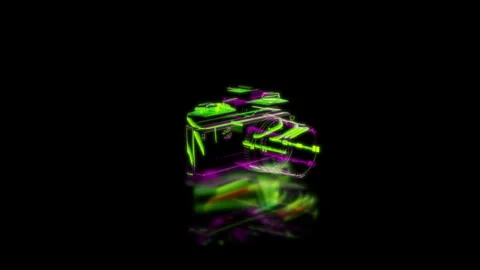 Render 3D animation of the model camera on a black background future technology Stock Footage 252386666