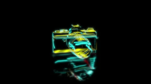 Render 3D animation. model camera on a black background future technology screen Stock Footage 252983305