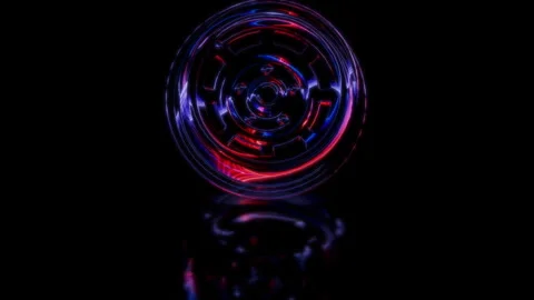 Render 3D animation of the model car wheel alloy on a black background future Stock Footage 248920420
