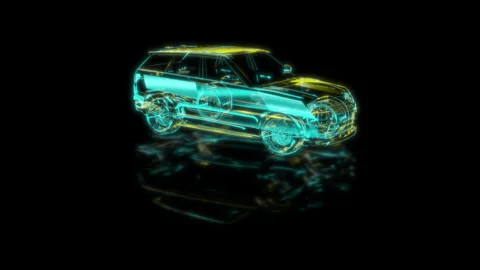 Render 3D animation of the model car on a black background future technology Stock Footage 249445998