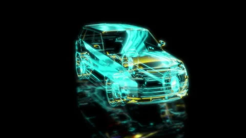 Render 3D animation of the model car on a black background future technology Stock Footage 249446232
