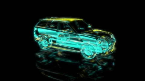 Render 3D animation of the model car on a black background future technology Stock Footage 249446406